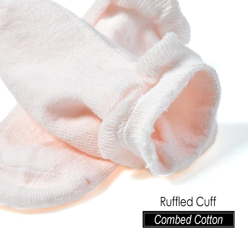 EPEIUS Baby-Girls Non Slip Ruffle Frilly Ankle Socks Toddler Girl Pointelle Grip Socks (Pack of 6) 12-36 Months,Blue Grey/Natural White/Pink - Image 4
