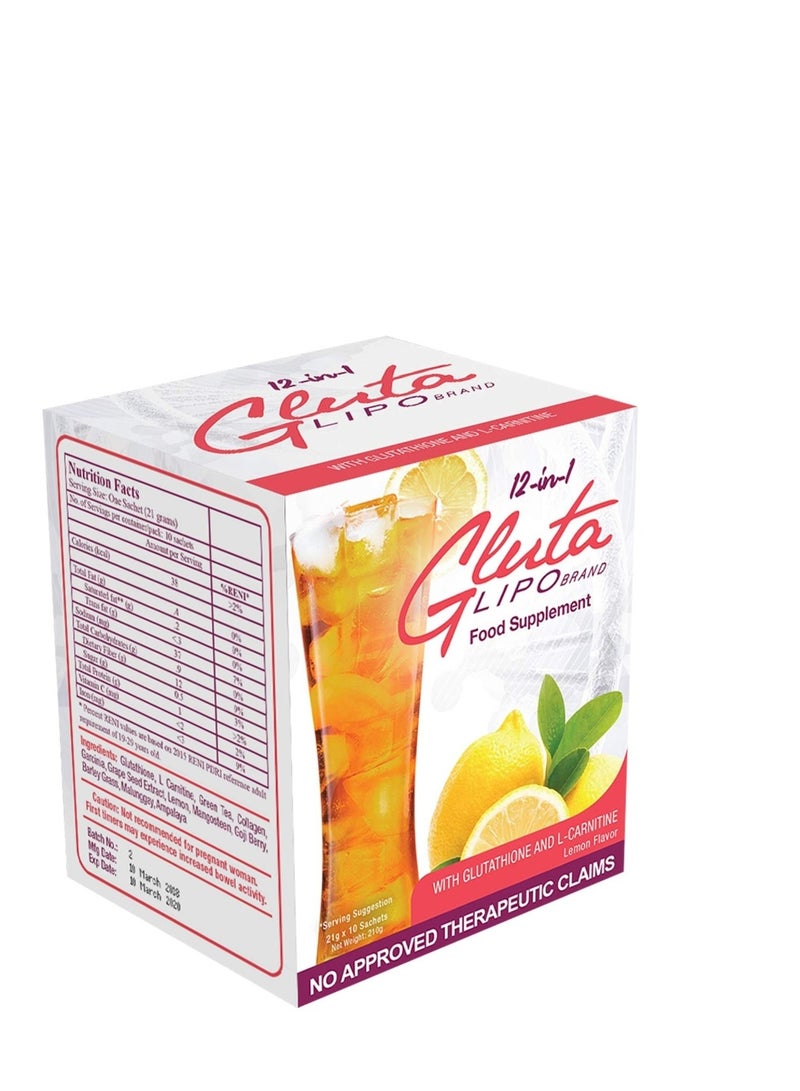Glutalipo  12-in-1 Whitening & Slimming Juice - 21g x 10 Sachets - Image 1