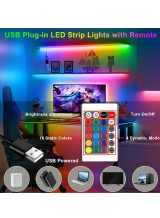 أضواء شريط LED RGB لغرفة النوم - متعددة الألوان مع جهاز تحكم عن بعد، يعمل بمنفذ USB، مقاومة للماء، مصابيح LED مثالية لغرفة النوم، والتلفزيون، وأجهزة الكمبيوتر المكتبية، وتزيين حوض السمك. شريط إضاءة حا - view 3