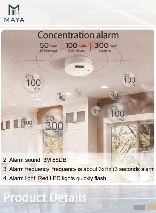 Maya 2 Pcs Carbon Monoxide Detector (CO Detector) - Digital LCD Display with Audible Alarm, Portable Gas Leak Sensor for Home, Kitchen, Bedroom, Indoor Safety Monitor - Image 2