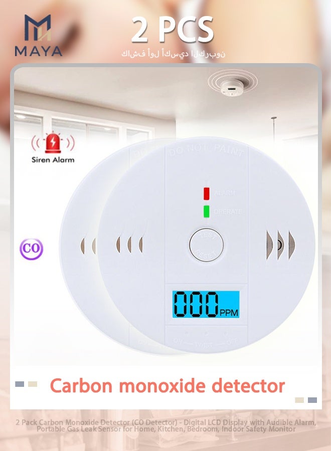 Maya 2 Pcs Carbon Monoxide Detector (CO Detector) - Digital LCD Display with Audible Alarm, Portable Gas Leak Sensor for Home, Kitchen, Bedroom, Indoor Safety Monitor - Image 1