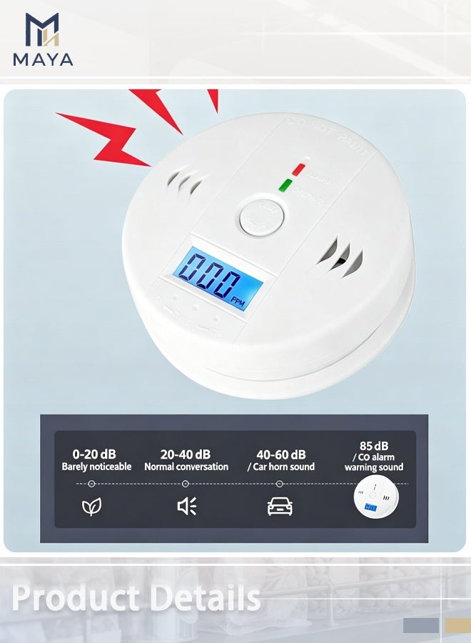 Maya 2 Pcs Carbon Monoxide Detector (CO Detector) - Digital LCD Display with Audible Alarm, Portable Gas Leak Sensor for Home, Kitchen, Bedroom, Indoor Safety Monitor - Image 4