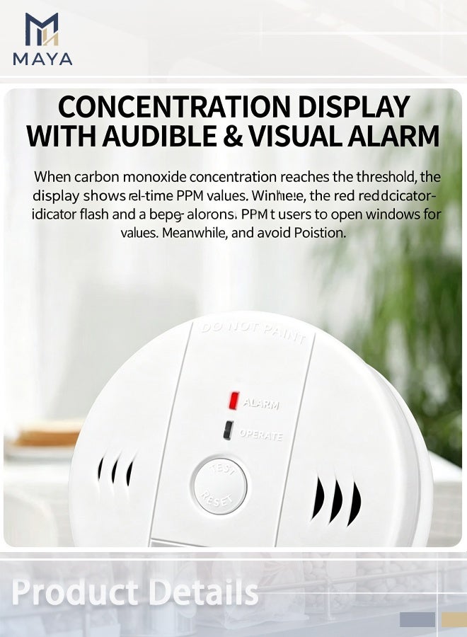 Maya 2 Pcs Carbon Monoxide Detector (CO Detector) - Digital LCD Display with Audible Alarm, Portable Gas Leak Sensor for Home, Kitchen, Bedroom, Indoor Safety Monitor - Image 3