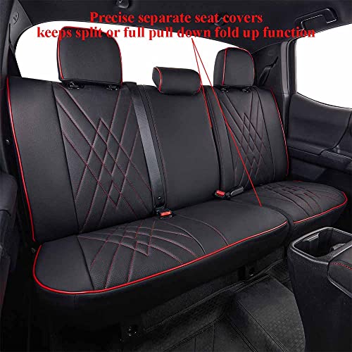 EKR Custom Fit Tacoma Car Seat Covers for Select Toyota Tacoma 2016 2017 2018 2019 2020 2021 2022 2023 Double Cab/Extended Cab/Crew Cab - Full Set,Leather(Black with Red Trim) - Image 4