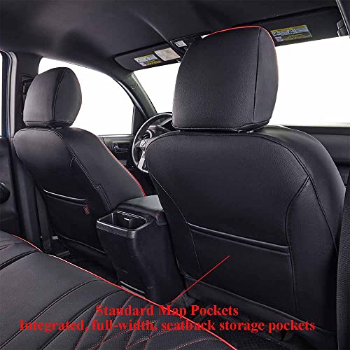 EKR Custom Fit Tacoma Car Seat Covers for Select Toyota Tacoma 2016 2017 2018 2019 2020 2021 2022 2023 Double Cab/Extended Cab/Crew Cab - Full Set,Leather(Black with Red Trim) - Image 3