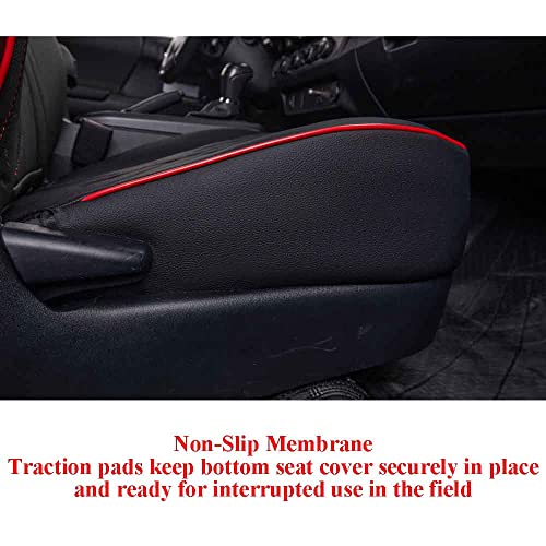 EKR Custom Fit Tacoma Car Seat Covers for Select Toyota Tacoma 2016 2017 2018 2019 2020 2021 2022 2023 Double Cab/Extended Cab/Crew Cab - Full Set,Leather(Black with Red Trim) - Image 2