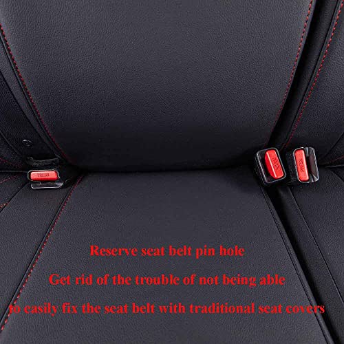 EKR Custom Fit Tacoma Car Seat Covers for Select Toyota Tacoma 2016 2017 2018 2019 2020 2021 2022 2023 Double Cab/Extended Cab/Crew Cab - Full Set,Leather(Black with Red Trim) - Image 5