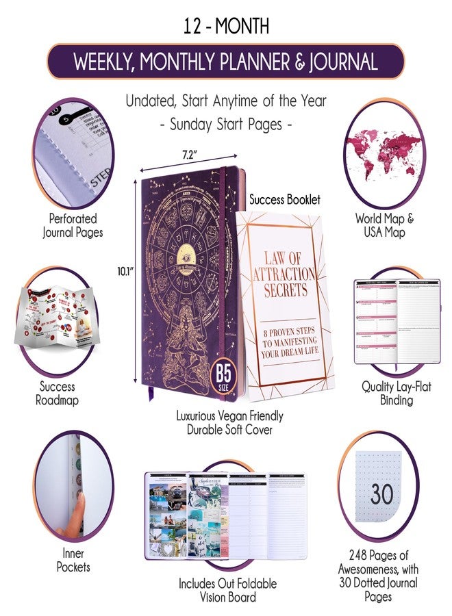 Freedom Mastery Deluxe Weekly and Monthly Planner | Law of Attraction Planner with Productivity App | 12-Month for Productivity, Gratitude & Goal Setting | Includes Foldable Vision Board, Gift Box & Stickers - Image 2