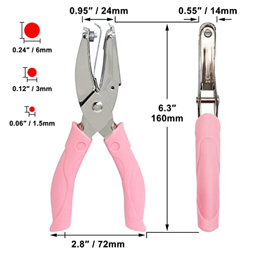 CheeMuii 3 Pieces Metal Handheld Paper Punch Single-Hole Tag Punch Set with Plastic Handle for Circle Holes for DIY Craft Tag - Image 2