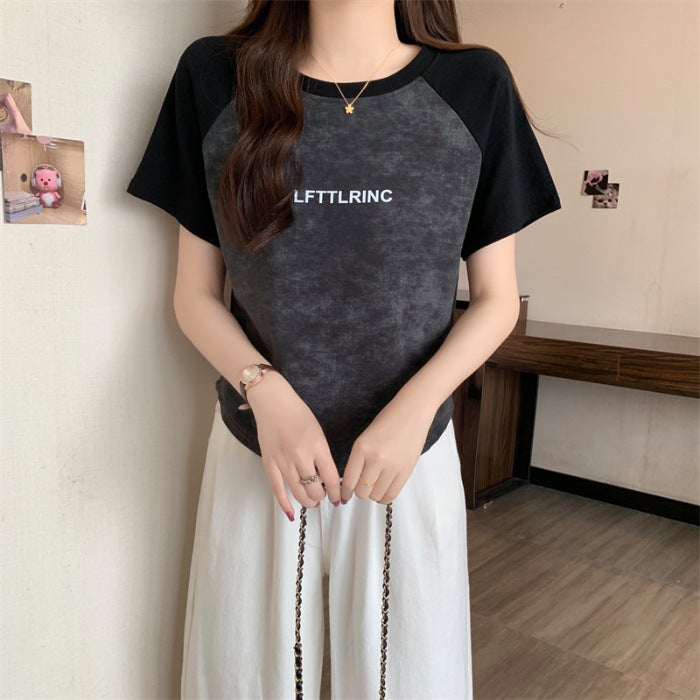 (40 Cotton 1X1 Thread T-Shirt) Joker Short Loose Top Women'S Fashion Printed T-Shirt - Image 1