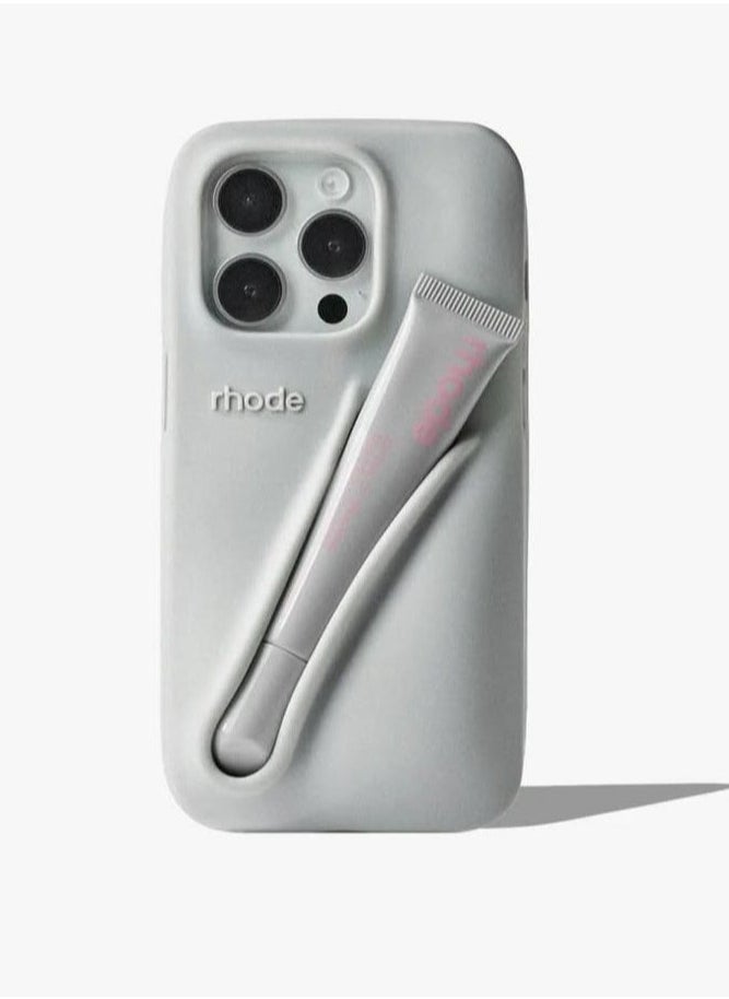 rhode - Phone Case Combo for iPhone 16 Pro Max – Peptide Lip Gloss + Stylish Salty Tan Silicone Case with Tote Bag & Stickers | All-in-One Gift Set for Girls & Women | Perfect for Birthdays, Holidays & Special Occasions – Complete Accessory Kit (Grey) - Image 1