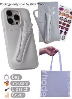 Phone Case Combo for iPhone 16 Pro Max – Peptide Lip Gloss + Stylish Salty Tan Silicone Case with Tote Bag & Stickers | All-in-One Gift Set for Girls & Women | Perfect for Birthdays, Holidays & Special Occasions – Complete Accessory Kit (Grey)
