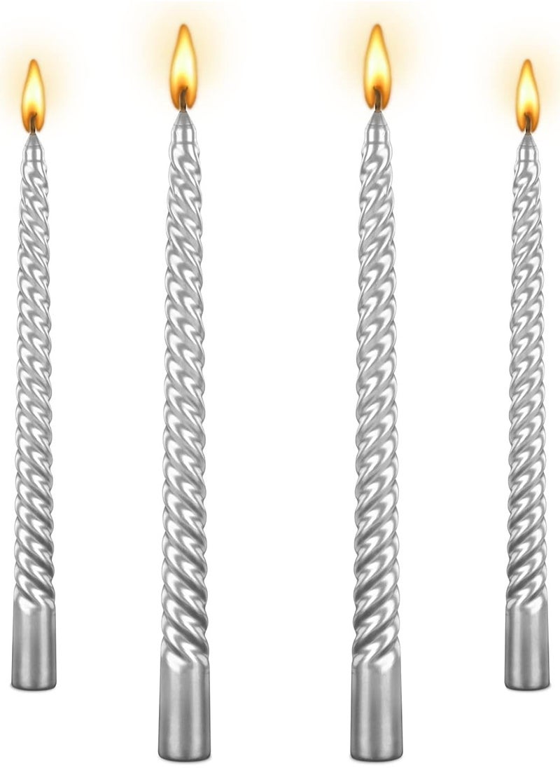 Generic 10 inch cone-shaped spiral candle, set of 4 cone-shaped candles, 8 hours, smoke-free, long candle, high candle holder, family dinner, party, wedding (4 candles, silver, 25cm)  - Image 1