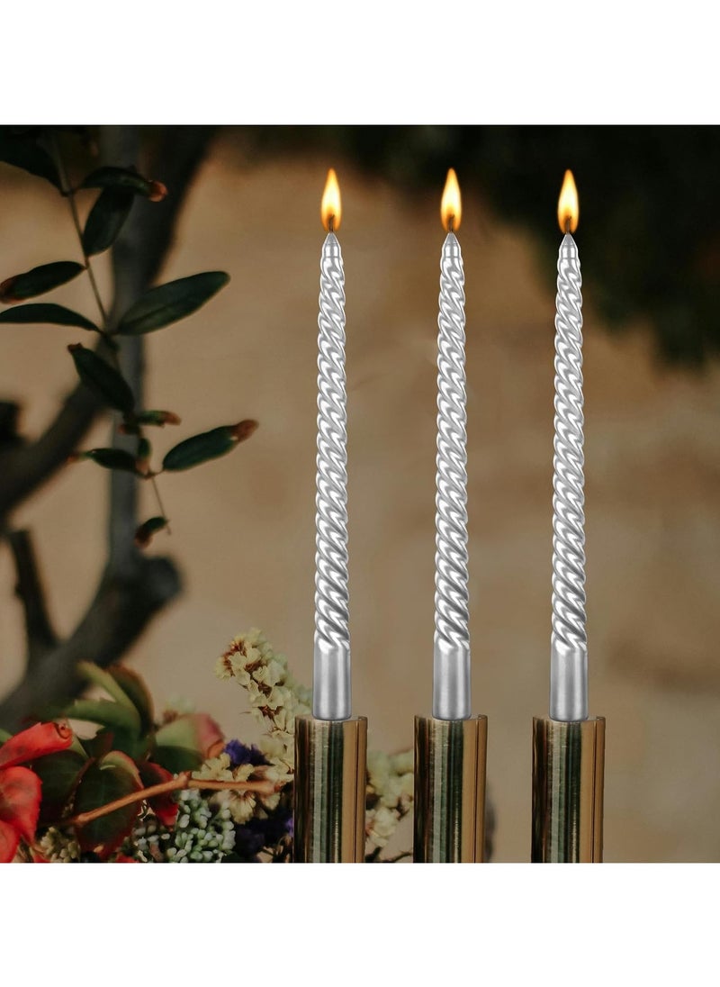 Generic 10 inch cone-shaped spiral candle, set of 4 cone-shaped candles, 8 hours, smoke-free, long candle, high candle holder, family dinner, party, wedding (4 candles, silver, 25cm)  - Image 3