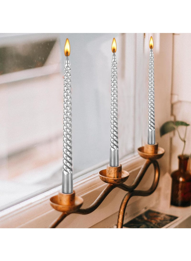 Generic 10 inch cone-shaped spiral candle, set of 4 cone-shaped candles, 8 hours, smoke-free, long candle, high candle holder, family dinner, party, wedding (4 candles, silver, 25cm)  - Image 2
