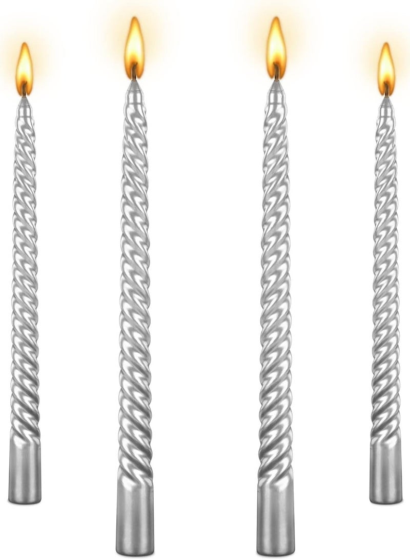 10 inch cone-shaped spiral candle, set of 4 cone-shaped candles, 8 hours, smoke-free, long candle, high candle holder, family dinner, party, wedding (4 candles, silver, 25cm) - Image 2