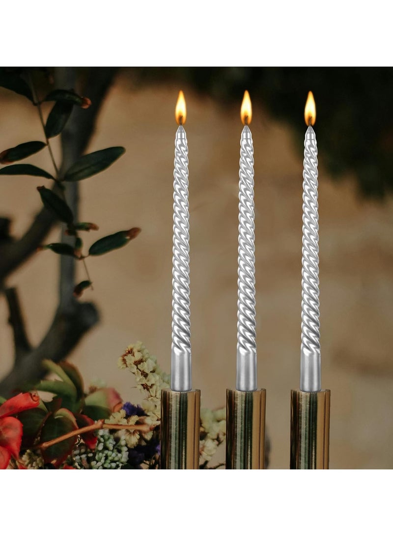 10 inch cone-shaped spiral candle, set of 4 cone-shaped candles, 8 hours, smoke-free, long candle, high candle holder, family dinner, party, wedding (4 candles, silver, 25cm) - Image 4