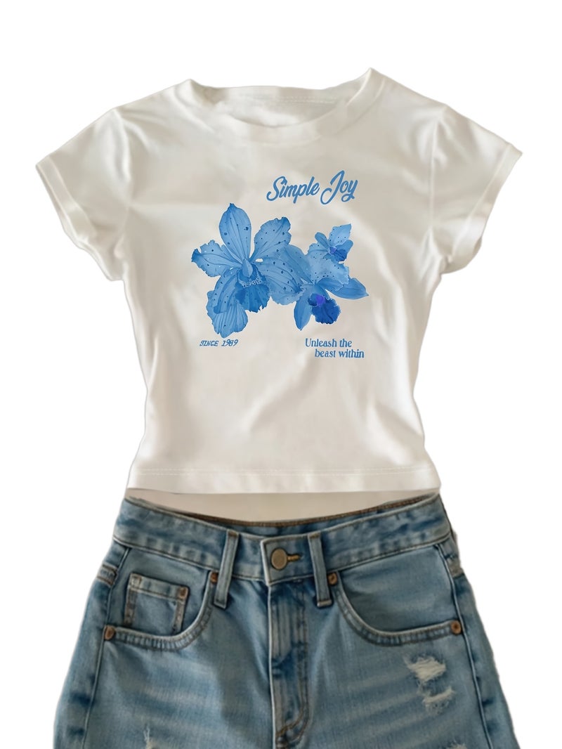 00008 - Women'S Casual Top English Letter Petal Print Girly Heart Sweet Cool American Style Ins Hot Summer T - Shirt - CC75 - White 2 / XS - Image 1