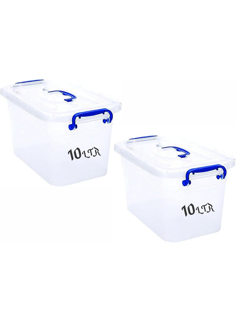 هيواري مجموعة صناديق تخزين بلاستيكية شفافة من قطعتين من HIWARE سعة 10 لتر مع أغطية قابلة للقفل | حاويات تنظيم شفافة للملابس والألعاب والأدوات والفنون والحرف اليدوية | حل تخزين قابل للتكديس مع مقابض (2 × 10 لتر) - Image 1