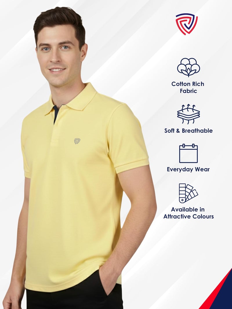 Lux Cozi Men's Pack of 1 Yellow Regular Fit Polo Neck Half Sleeve Solid Casual T-Shirt (Size : Large)_COZI_2121_YLW_L_1PC - Image 3