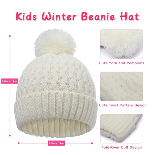 RR DESIGN Winter Beanie Hat with Pom Pom for Babies Age Group(6months - 36months), Fleece Lined, Dia 26 cm, Diamond Twist Pattern, White - Image 5