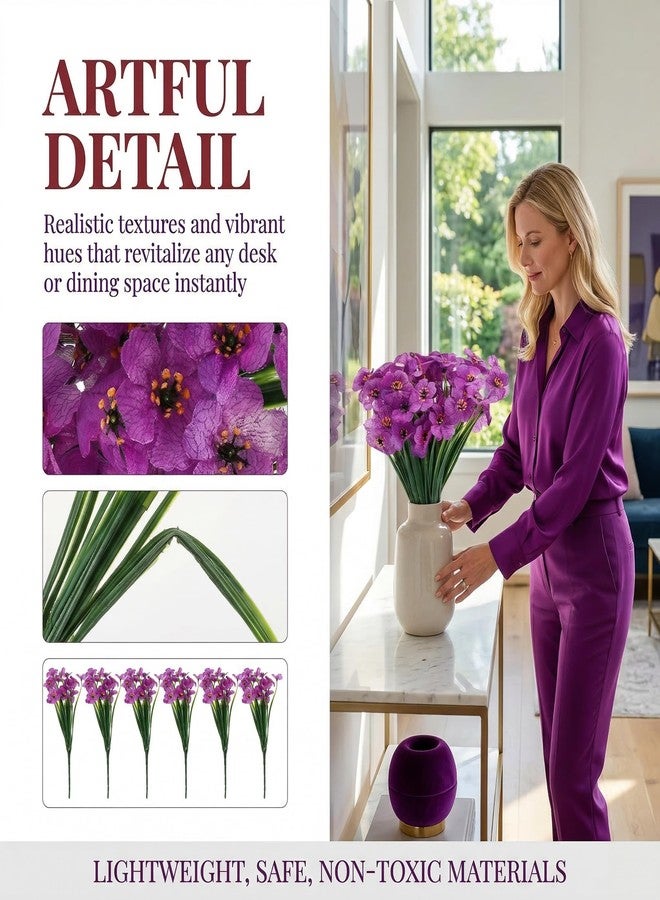 Wionin 6 Pack Artificial Violets, Lightweight Purple Violet Flowers Fake Flowers for Table Centerpieces Home & Office Decor - Image 3