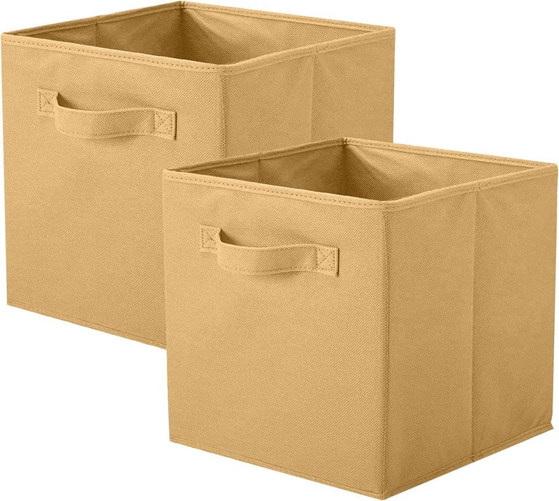 PowerKing Collapsible Storage Cubes with Handles, Fabric Foldable Bins for Closet Shelves, Durable Organization Storage Bins, 10.5'' x 11'' x 10.5'' (Khaki, 2Pack) - Image 1