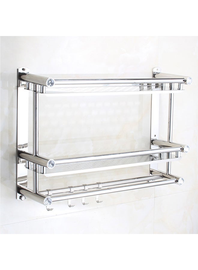 Silver Stainless Steel Double Bathroom Shelf 17.5x8.5x42.5cm - Image 2
