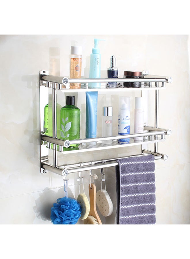 Silver Stainless Steel Double Bathroom Shelf 17.5x8.5x42.5cm - Image 3