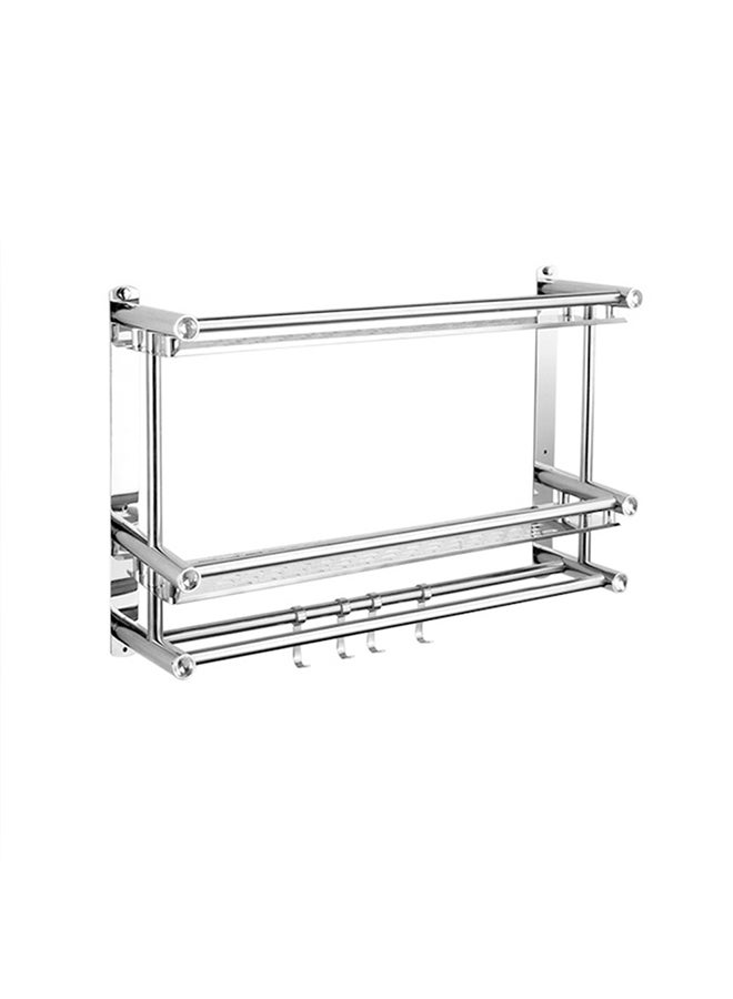 Silver Stainless Steel Double Bathroom Shelf 17.5x8.5x42.5cm - Image 1