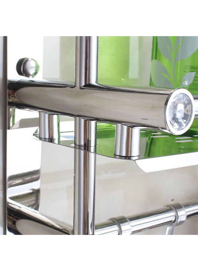 Silver Stainless Steel Double Bathroom Shelf 17.5x8.5x42.5cm - Image 4