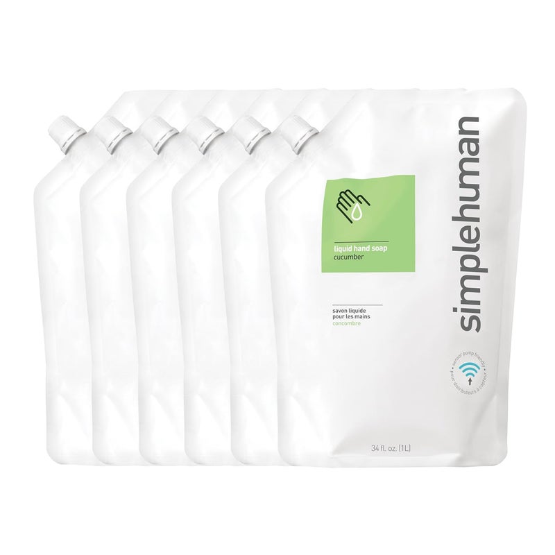 simplehuman Cucumber Moisturizing Liquid Hand Soap Refill Pouch 34 Fl Oz Pack of 6