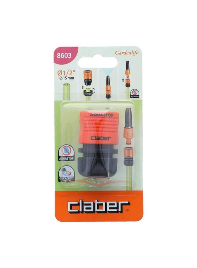 كلابر وصلة خرطوم مقاس 1/2 بوصة مع Aquastop باللونين الأسود والبرتقالي - Image 1