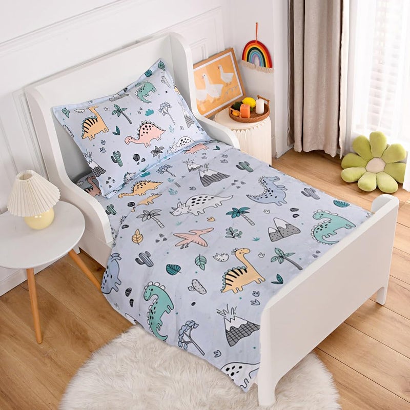 KWLOVER 3PC Soft Bed Fitted Sheet and Flat Sheet Set for Single BedDinosaur Printed Bed Sheets and Pillowcase Set for Boys Teens Twin Size