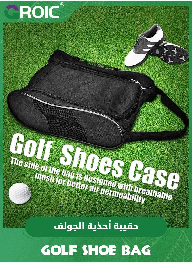 GROIC - Golf Shoe Bag, with Large Pockets for Socks, Gloves, Tees, Balls, Brush, Designed with a Buckle Top Carry Handle, Zippered Sport Shoe Carrier Bags with Ventilation, Unique Golf Gifts for Unisex - Image 1