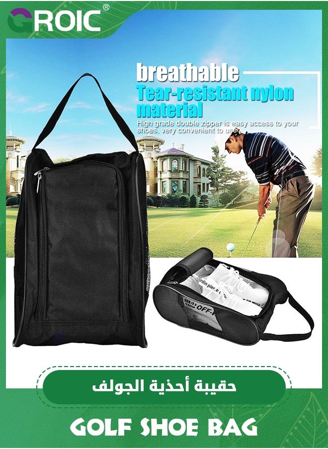 GROIC - Golf Shoe Bag, with Large Pockets for Socks, Gloves, Tees, Balls, Brush, Designed with a Buckle Top Carry Handle, Zippered Sport Shoe Carrier Bags with Ventilation, Unique Golf Gifts for Unisex - Image 1