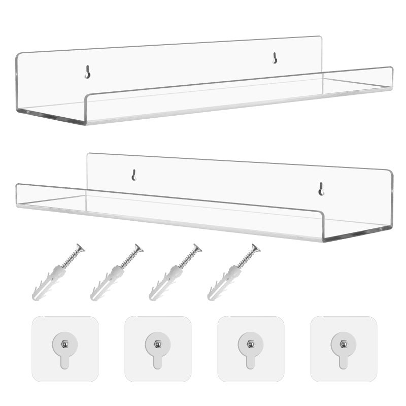 Acrylic Floating Shelves 2Pcs Clear 1496x181x177 inch Wall Mounted Shelves Self Adhesive Bathroom Shelving for Wall No Drilling Bookshelf Display Shelf for Picture Funko Pop Figure Display