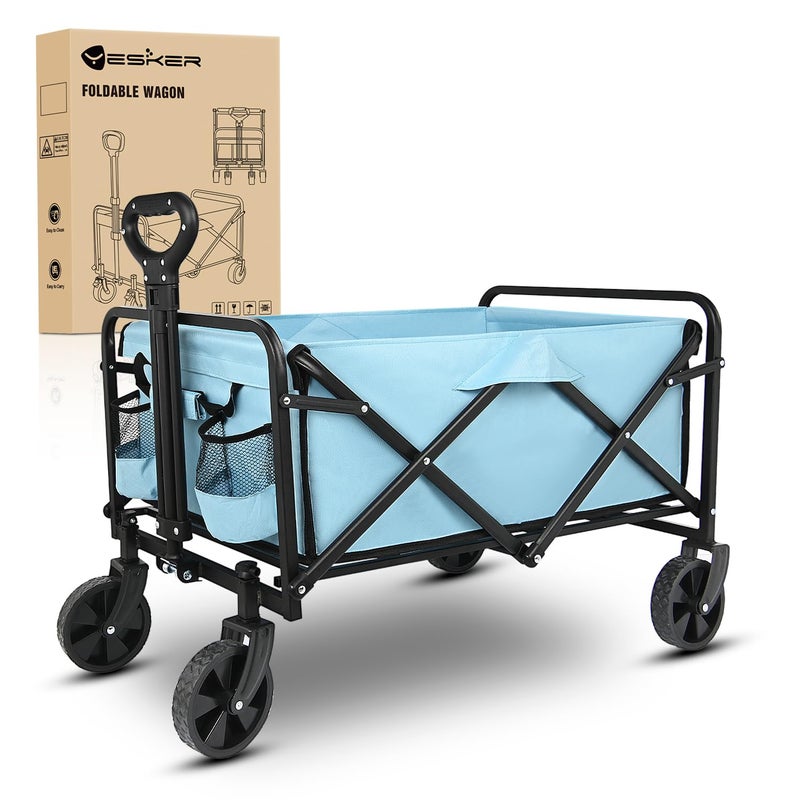 Yesker Foldable Wagon - 220lbs Collapsible Garden Carts with All Terrain Wheels for Outdoor Camping Sports Shopping Gardening - Heavy Duty Portable Utility Trolley (Blue) - Image 1