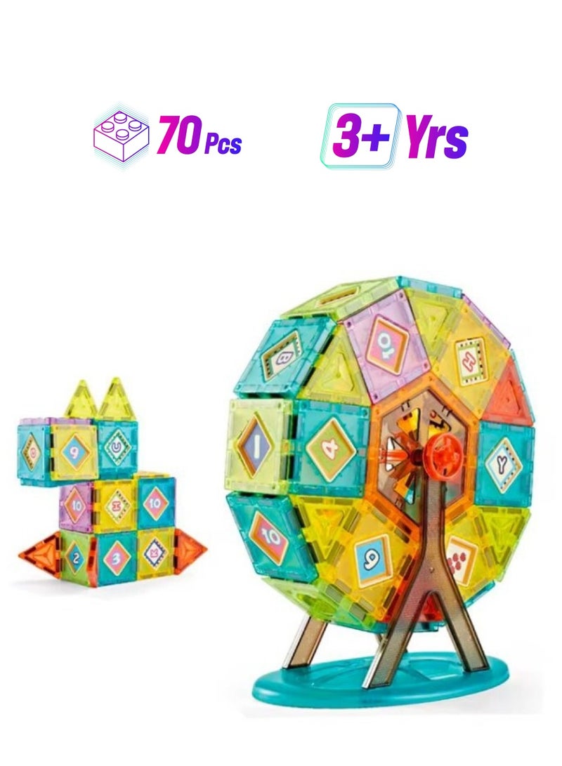 70-Piece Magnetic Building Blocks Tiles Set | Creative STEM Learning Toy for Kids | Safe, Educational, and Fun | Ideal for Boys and Girls 3+ Years  - Image 1