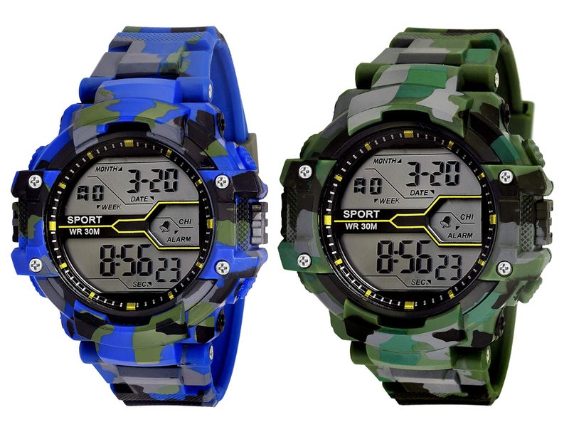 LORENZ Combo of 2 Army Camouflage Green-Blue Strap & Digital Multicolor Dial Watch for Men | Watch for Boys- MK-36K37K-DG - Image 1