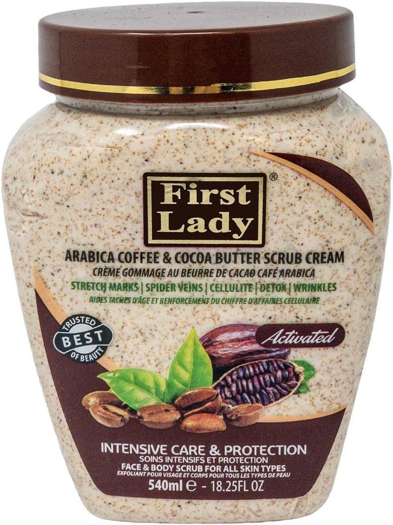 First Lady Activated Arabica Coffee Cocoa Butter Scrub Cream 540ml stretch marks spider veins cellulite and wrinkles Face Body