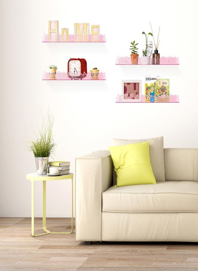 alldomess Floating Shelves for Wall,4 Pack 15.7’’x 3.5’’Adhesive Acrylic Shelves Organizer for Book Toy Photo Makeup,Wall-Mounted Kids Storage for Bathroom,Bedroom,Nursery,Pink Star and Moon - Image 5