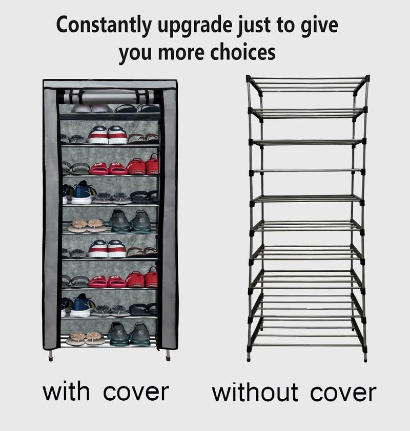 PHILOSHOP PHILOSHOP 9 Layer Shoes Rack for Home Metal Adjustable Shoe Stand Organizer Stackable Storage Bedroom entryway Adjustable Slots Shelf Easy Footwear Rack MultiPurpose Durable Plastic - Image 4