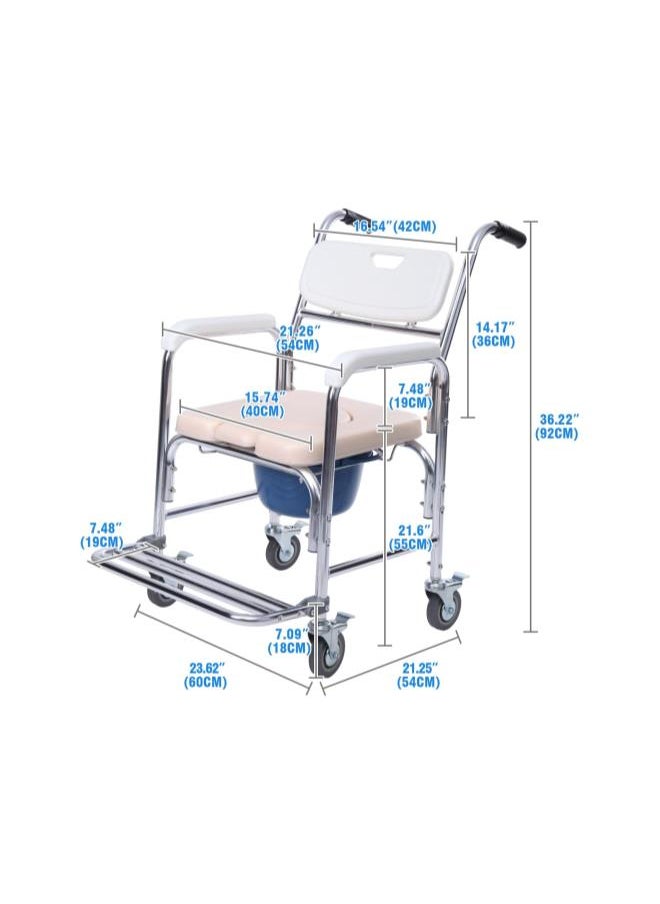 Generic - 3in1 Bedside Commode Transport Wheelchair Multiple Function Folding Bathroom Shower Chair Bedside Toilet Seat Detachable Bucket with Locking Rear Castors and Leg Rest - Image 1