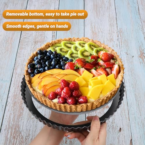 Beasea Tart Pan 9 Inch Removable Bottom, Non Stick Tart Pan with Removable Bottom Round Pie Pan for Baking - Image 3