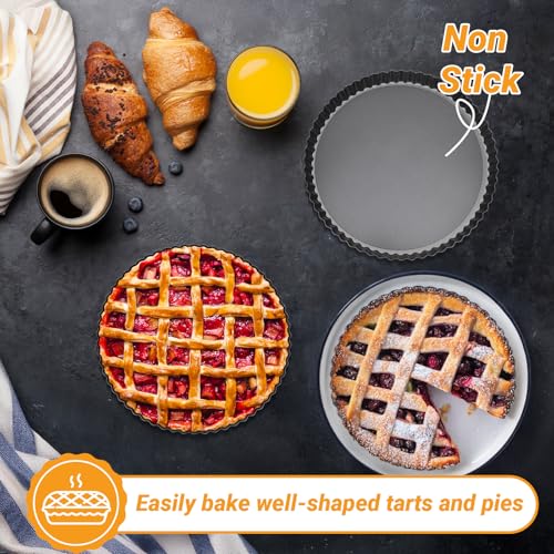 Beasea Tart Pan 9 Inch Removable Bottom, Non Stick Tart Pan with Removable Bottom Round Pie Pan for Baking - Image 5