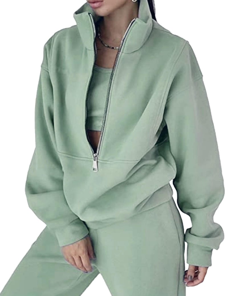 Eisctnd Womens Fleece 2 Piece Sweatsuit Lounge Set Long Sleeve Sweatshirt Jogger Pants Tracksuit Sweatsuit 2024 Fall Sets(Green-S) - Image 1