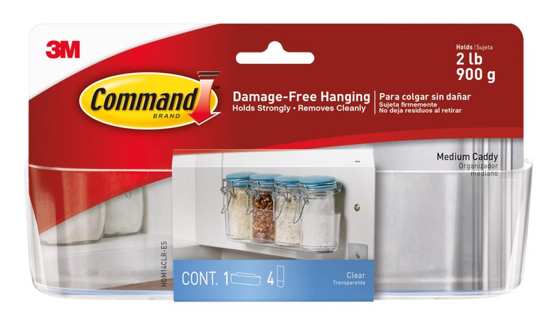 Command Medium Caddy, Holds up to 2 lb, 7.5" x 2.1" x 2.1", 1 Caddy with 4 Strips, Damage-Free Organization Wall Mount to Cabinet, Kitchen, Pantry, Closet, or Under Sink - Image 1