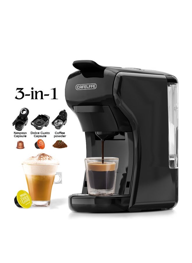 Cafelffe - Multiple Capsule Coffee Maker Automatic Pod Machine For 3 Adapters 1450W Black - Image 1