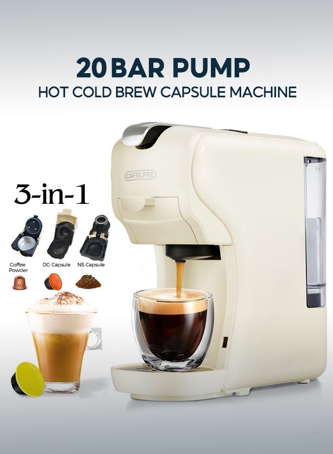 Cafelffe 3 in 1 Multiple Capsule Coffee Maker Automatic Espresso Coffee Machine with 600ml Detachable Water Tank | 3 Optional Adaptors and Auto Shut Off 1450W White - Image 1